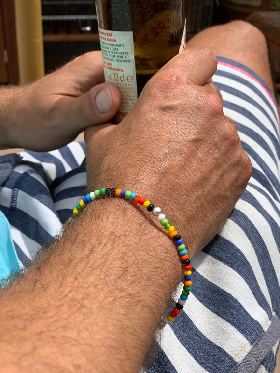 Bracciale Con Perle Colorate Per Uomo - Regolabile E Alla Moda