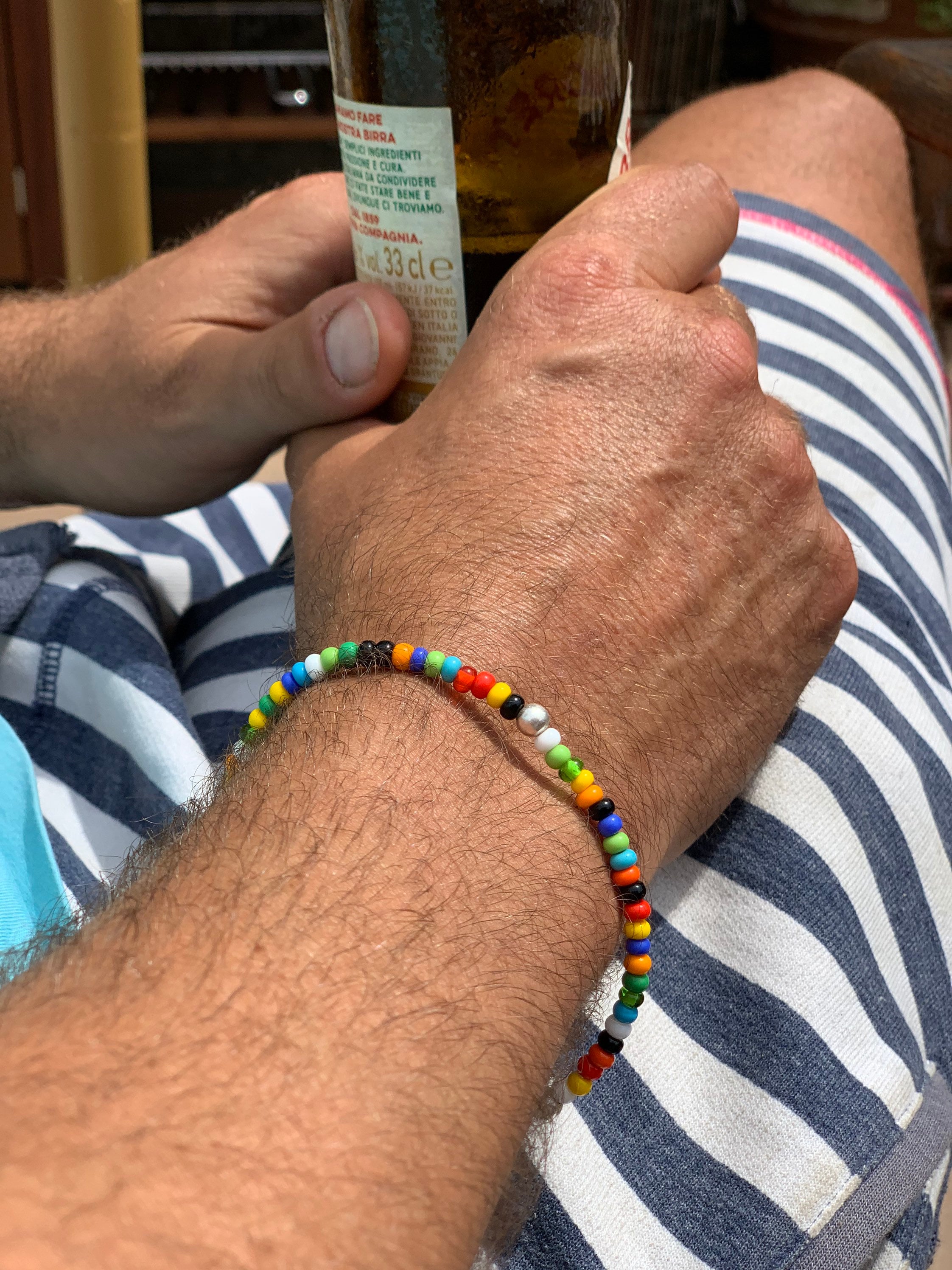 MEN JEWELRY Bracelet Made of Glass Beads, Rocailles From New York and 3  Spacers Made of 925 Sterling Silver 