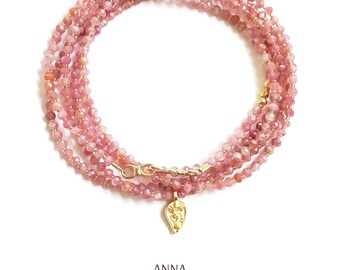 CHAIN Made of Faceted Pink Tourmaline Rondelles, Tiny Glass Beads