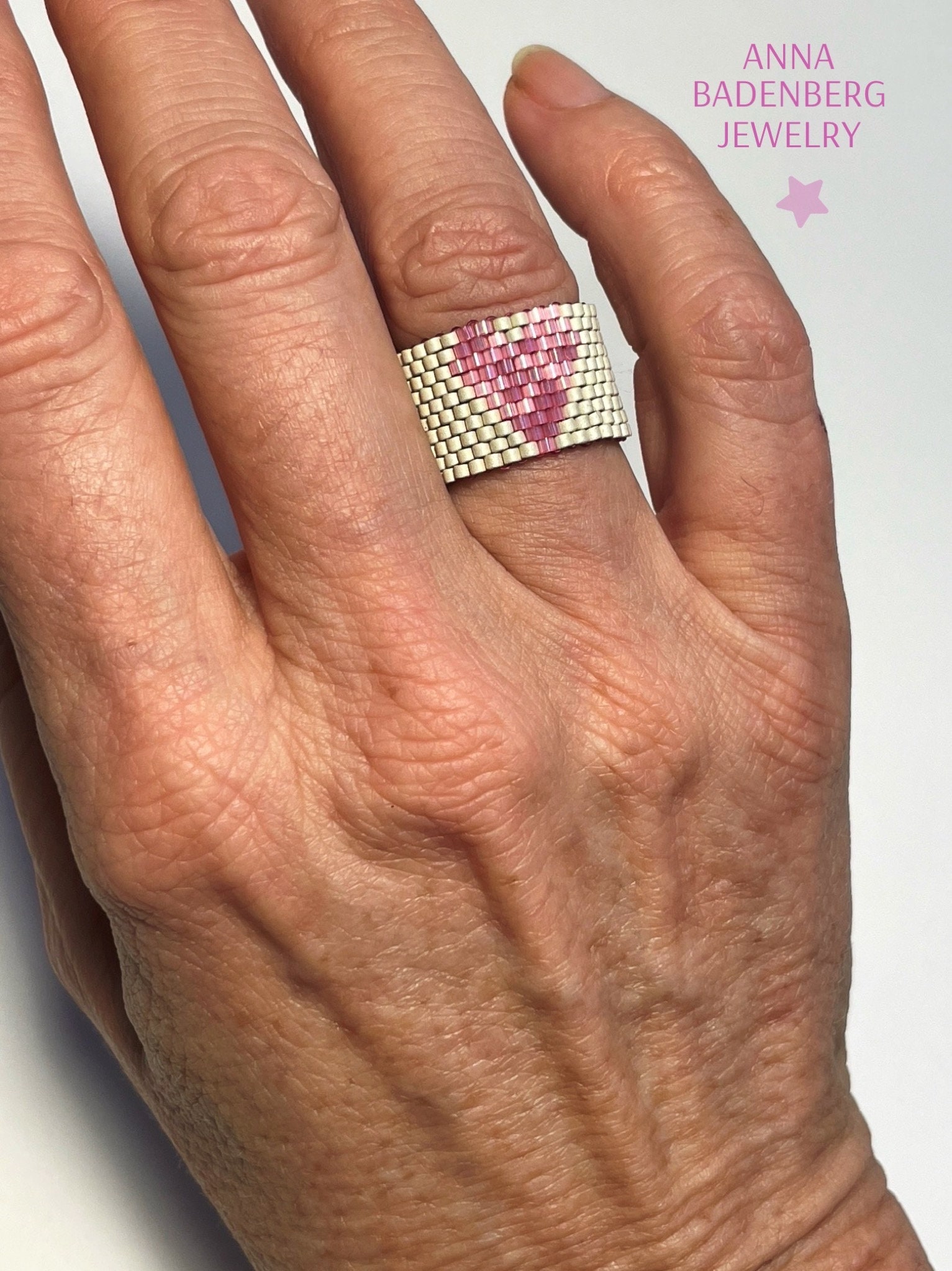 RING Made of Japanese Miyuki Glass Beads in Matt Pebble Grey