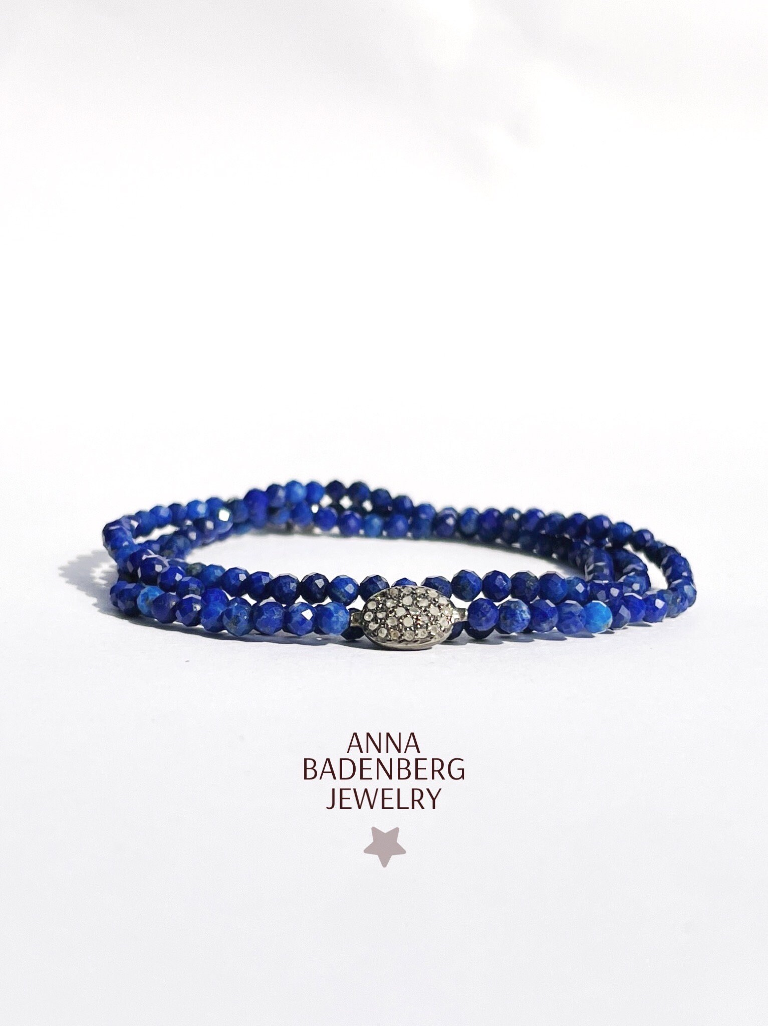 BRACELET Made of Lapis Lazuli Beads, Faceted, With a Diamond