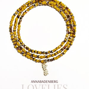 BRACELET made of Bohemian cut glass beads in Magic Pumpkin, Spacer / Charm Love made of 925 Sterling silver, 24Kt gold plated with zirconia