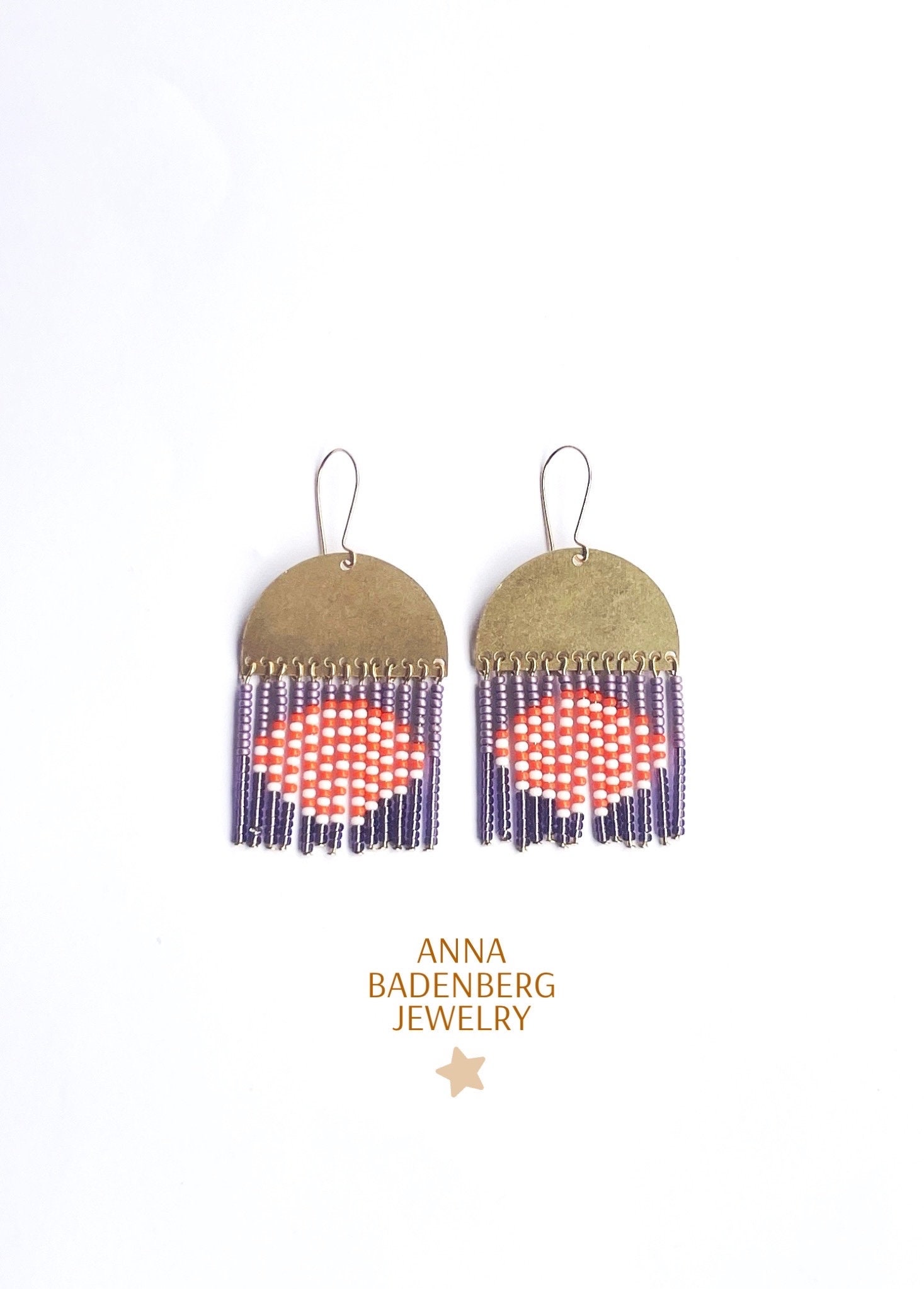 イヤリング バイオレットとオレンジのプレシオーサ ガラス ビーズ