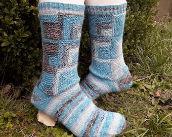 Blaue Herrensocken "Patchwork" in Größe 42-44