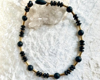 Collier de pierres précieuses, collier, onyx, or hématite, unique