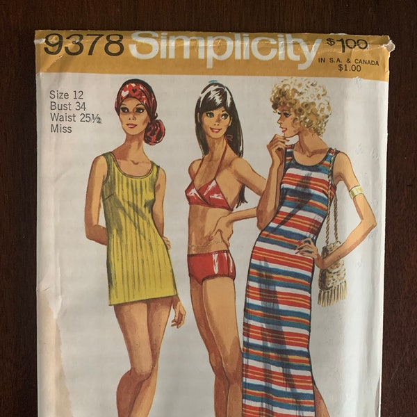 1971 Simplicity VINTAGE Sewing Pattern UNCUT Misses 12 Beachwear