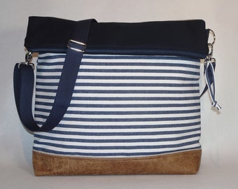 maritime Fold Over Tasche groß  Umhängetasche Handtasche Damen