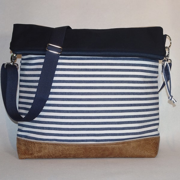 maritime Fold Over Tasche groß  Umhängetasche Handtasche Damen