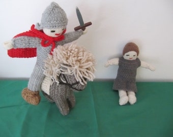 St. Martin with red cloak - knight with horse and beggar, Waldorf, story bag, religious reflections according to Kett, knitted