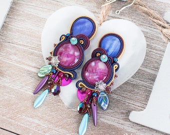 Unique dangle soutache earrings boho, colorful soutache earrings, gift for woman, gift for her, Christmas gift, Boho Garden