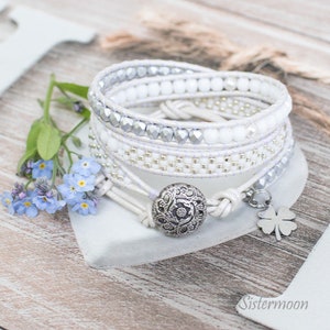 Pulsera boho blanca Swarovski Plata blanca