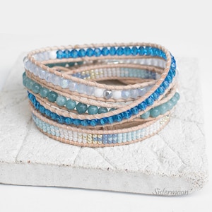 Leather wrap bracelet Chan Luu style boho bracelet beaded wrap bracelet bohemian bracelet leather bracelet Marine