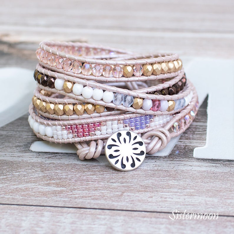 Leather Wrap Bracelet Boho Beaded Wrap Bracelet Bohemian Etsy