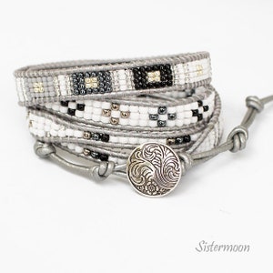 Pulsera de cuero boho gris claro imagen 6