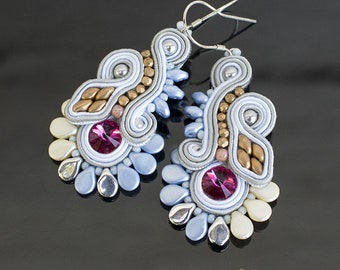 Soutache earrings, pastel earrings, blush earrings, Serenity and Fuchsia