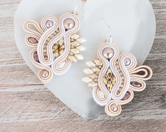 Small soutache earrings wedding Gold Panther