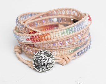 Bransoleta boho summer bracelet boho bohemian Pink Rainbow