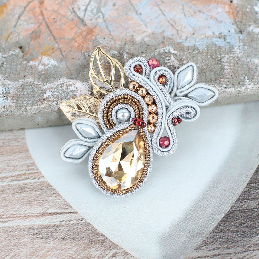 Silver Soutache Brooch, Colorful Brooch With Flowers, Small Brooch ...