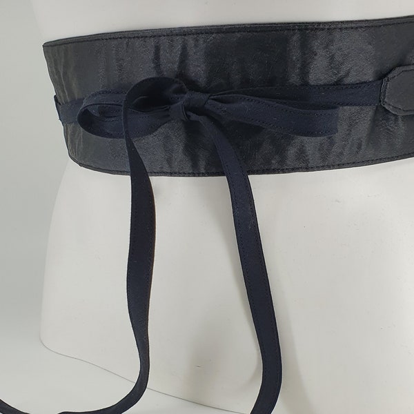 Ceinture Obi taille haute en tissu en similicuir noir Taille Unique