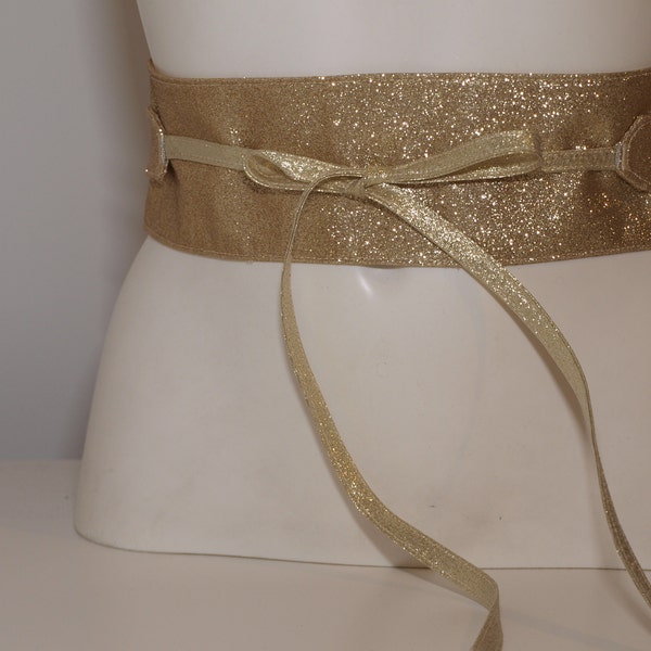 Ceinture large taille haute dorée pailletée en tissu style Obi à nouer Taille Unique