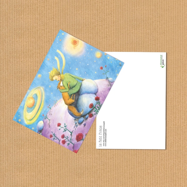 Postkarte, A6, Kleiner Prinz mit Fuchs, Illustration, ökologisch gedruckt, Recyclingpapier, klimaneutral