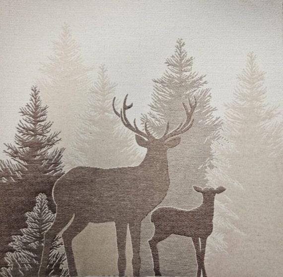 Hirsch Panel 47x47cm Hirschstoff braun beige Stoff mit Hirsch Wald