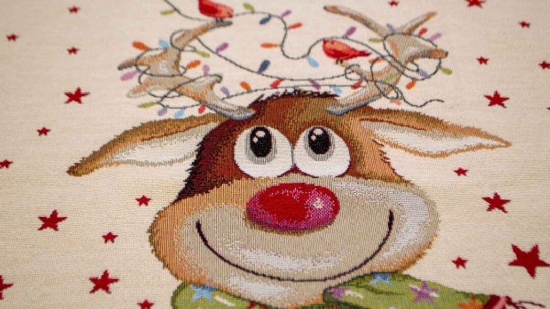 Crazy Rentier Mit Lichterkette Panel Gobelin Weihnachtsstoff Etsy