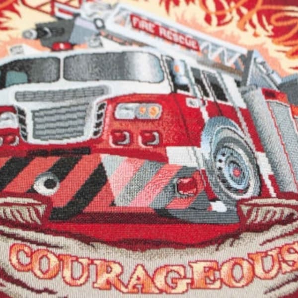 USA Feuerwehr Gobelin Stoff Feuerwehrstoff 47x47cm Panel 911 Stoff mit Feuerwehr Kissenstoff Stoff Feuerwehr 911 - 112