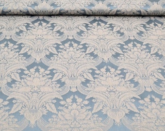 Jacquard Dekostoff mit Ornamenten Rankenstoff Dekostoff mit Rankenmuster im Barockstil taubenblau mit beige