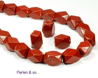 3 jasper beads red hexagon cut 14 x 20 mm shiny