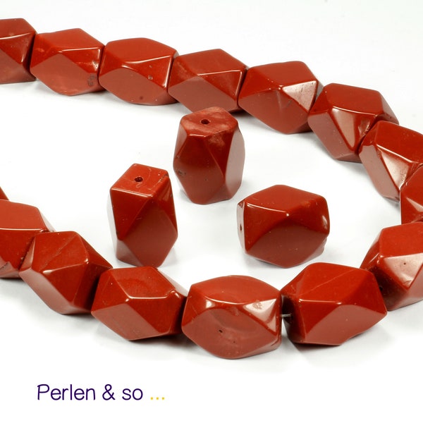 3 Jaspis-Perlen  rot Hexagonschliff 14 x 20 mm glänzend