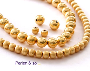 Gold-plated copper ball beads Ø 6 or 9 mm high lance or brushed selectable
