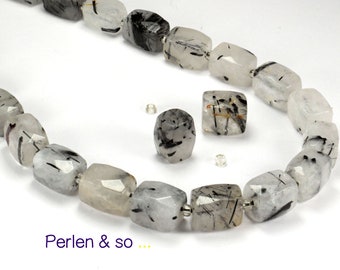 2 tourmaline quartz beads, faceted cuboids 16 x 12 mm