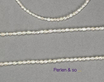 35 freshwater pearls Ø 1.8-2 mm teardrop-shaped matt shiny, hole 0.4 mm