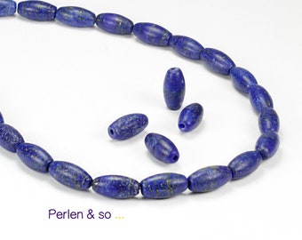 2 lapis lazuli beads olive-shaped Ø 6 mm L 12 mm