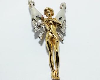 sexy angel with funny skull wings pendant, silver 925, sex and romance jewelry