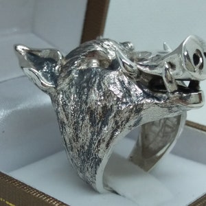 The Wild Boar ring, Sterling Silver, black Boar, animal jewelry, unique jewellery