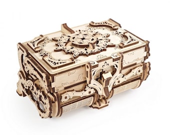 Mechanical Wooden Puzzle Antique Box to Build Yourself, Mother's Day Gift