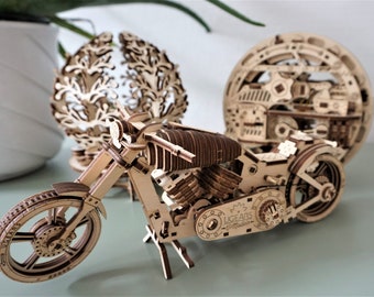 Mechanical wooden puzzle, motorcycle, self-construction kit, gift friend, gift for him