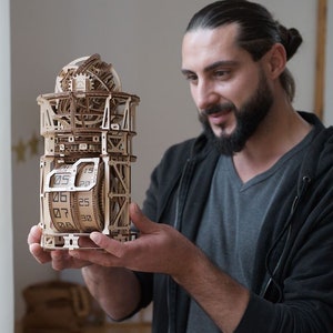 Mechanical wooden puzzle, table clock stargazer, self-assembly kit, gift for men, craft gift, gift for teenagers 14+, tourbillon