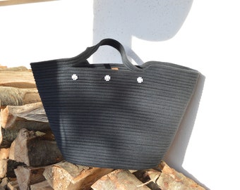 Tasche Baumwolle groß schwarz Glitzer UNI 25