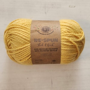 Lion Brand Yarns Re-Spun Thick and Quick Yarn in Sunshine, Super Bulky 6 Yarn, Yellow Yarn, Recycled Yarn, Crochet/Knitting Yarn