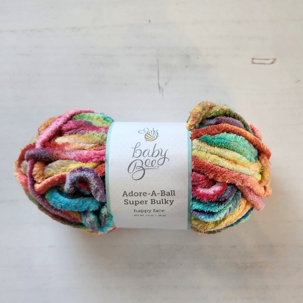 Baby Bee Adore-A-Ball Super Bulky Yarn in Happy Face, Rainbow Yarn, Soft Yarn, Crochet, Knitting, Yarn