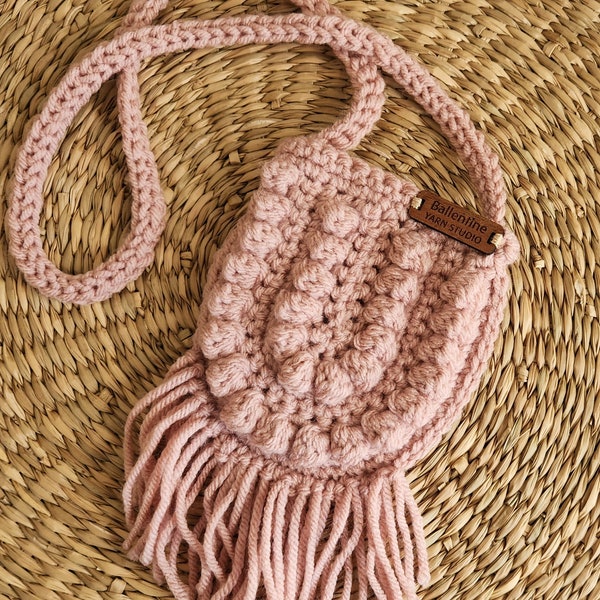 Boho Bitty Bag, Toddler Purse, Crochet Girl's Purse, Toddler Girl Crossbody Bag, Blush Pink Girls Purse, Crochet Toddler Girl Accessory