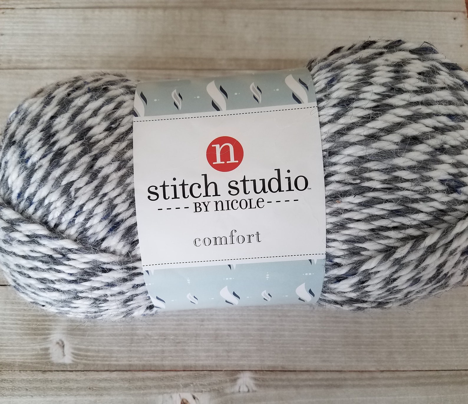 Stitch Studio by Nicole Comfort Yarn in White/Gray stripe Etsy
