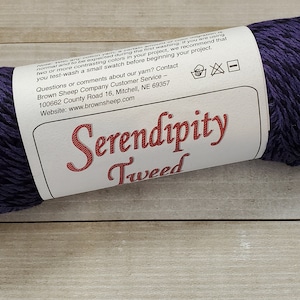 Brown Sheep Company Serendipity Tweed Yarn in Victorian Purple, Color ST93 Dyelot 001, Cotton Wool Blend Yarn, Light Worsted 3, Yarn