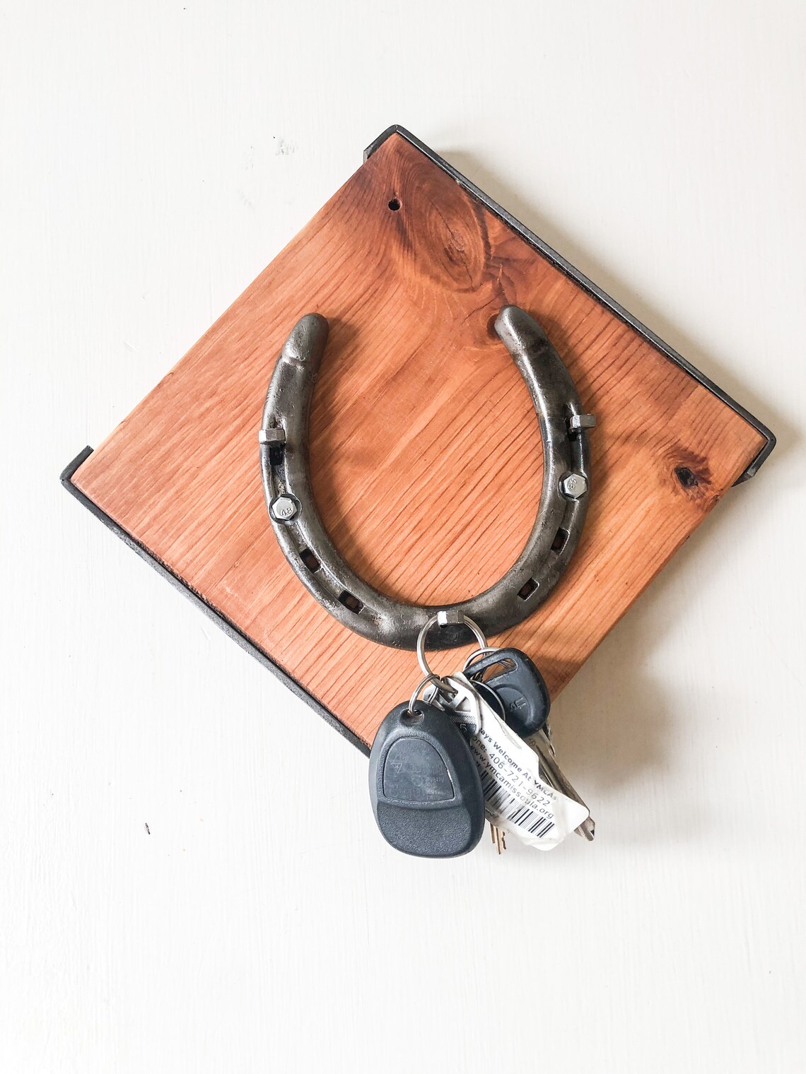 Rustic Horseshoe Key Holder on Wood with Steel Accent Etsy