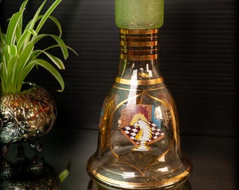 Vintage Mid-Century Turkish Bohemian Glass Hookah Base Knight Chessboard