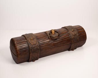Vintage 1970s Avon Excalibur Master Organizer Log Style Chest Trinket Box Faux Wood