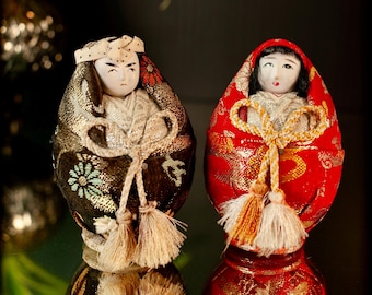 Hime Daruma Japanese Dolls Vintage Roly Poly Brocade Kimono Wedding Gift